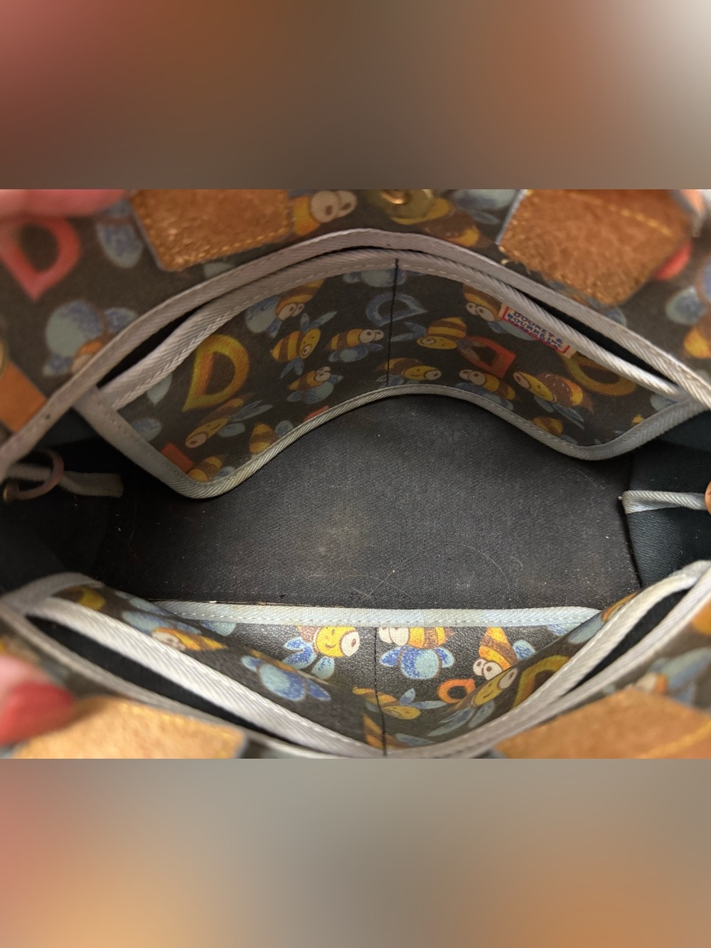 Dooney & Bourke Black Bee Print Satchel with Yellow Bow - Picture 9 of 9